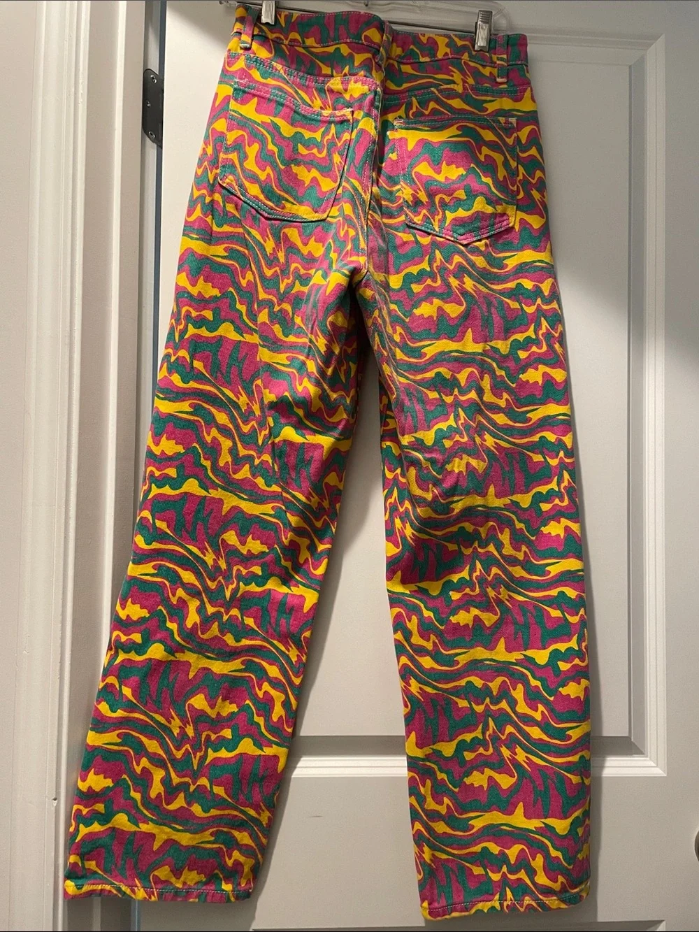 High Waist Swirl Print Boyfriend Jeans Size M  Straight Leg Streetwear 90s